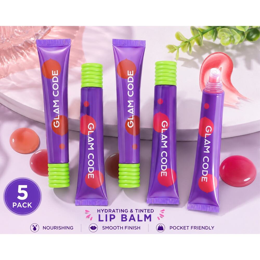 Glam Code 5 Pc Tinted Lip Balm Set Hydrating Vegan Cruelty Free NIB